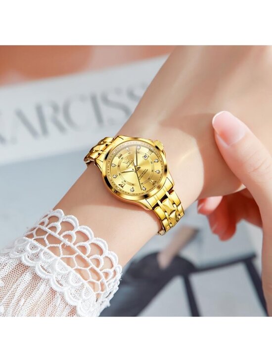 Women\'s All Gold Analog Quartz Stainless Steel Waterproof Luminous Luxury Watch main image 6